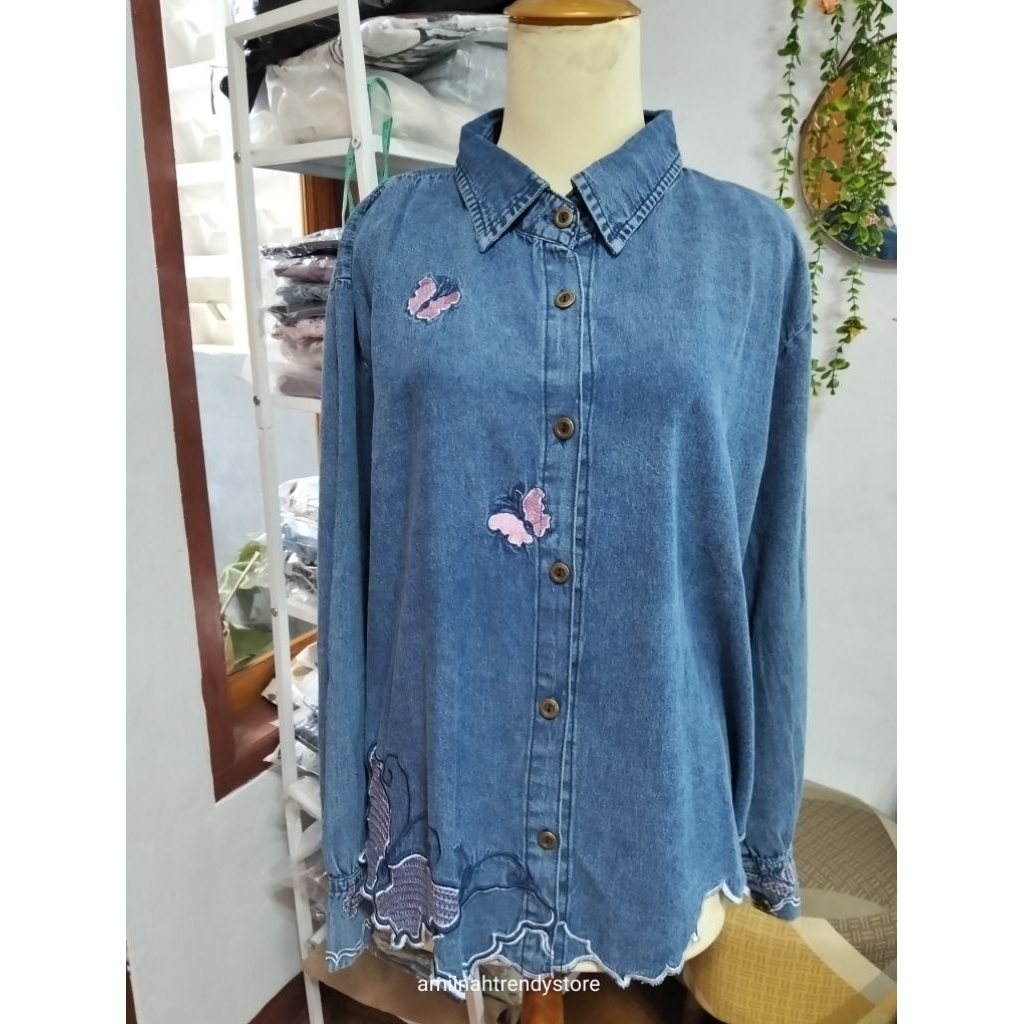 kemeja wanita bahan jeans/Levis/denim bordir/katun