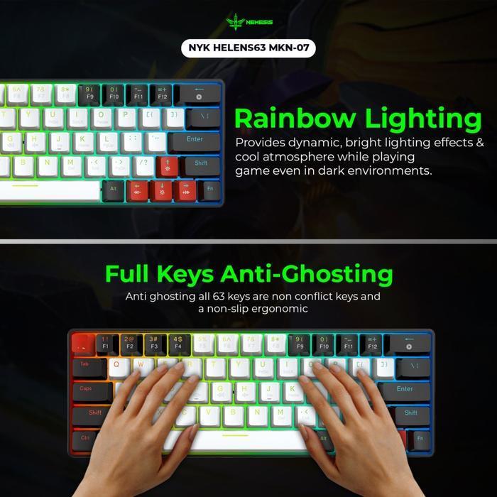 NYK Nemesis Helens / Helens63 MKN07 / MKN-07 Wired Mechanical Gaming Keyboard Kabel LED