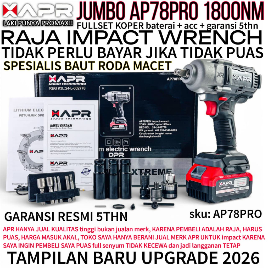 APR Raja impact wrench jumbo apr ap78 pro 1800nm impek kuat mobil motor mesin truck GARANSI 5 TAHUN