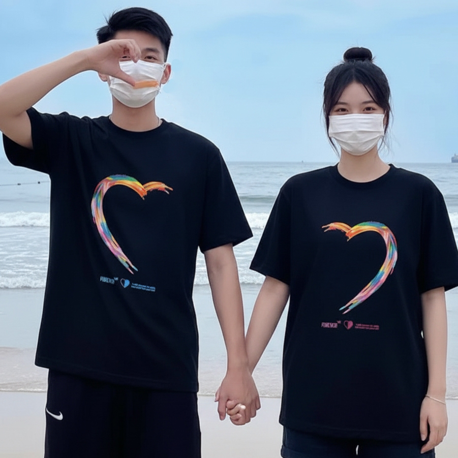 Kaos Tshirt Couple AMORA Baju Pasangan Cowok Cewek Kapel Hati Rainbow Keren Kencan pacar