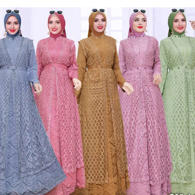 gamis outer brukat terbaru / gamis brukat impor / gamis brukat busui / gamis lebaran terbaru