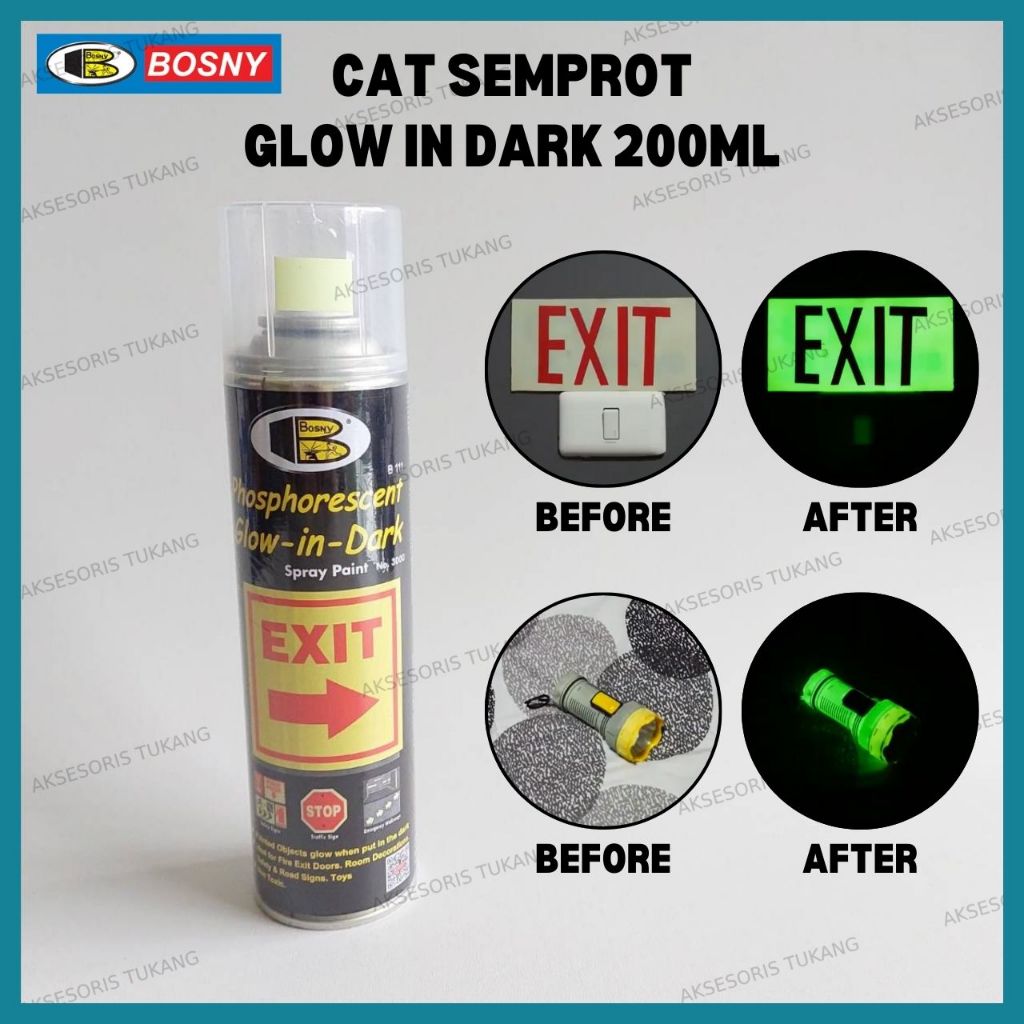 BOSNY Glow In Dark Spray Paint 200ml Cat Semprot Glow In The Dark Reflektif Malam Original Thailand