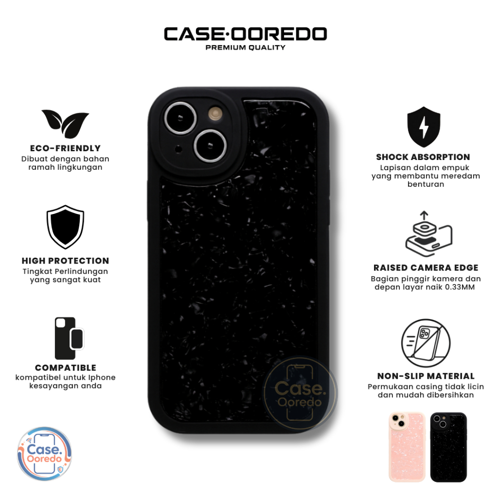 Case iPhone Pearl Shell Pattern – Silicone Softcase Black Pink