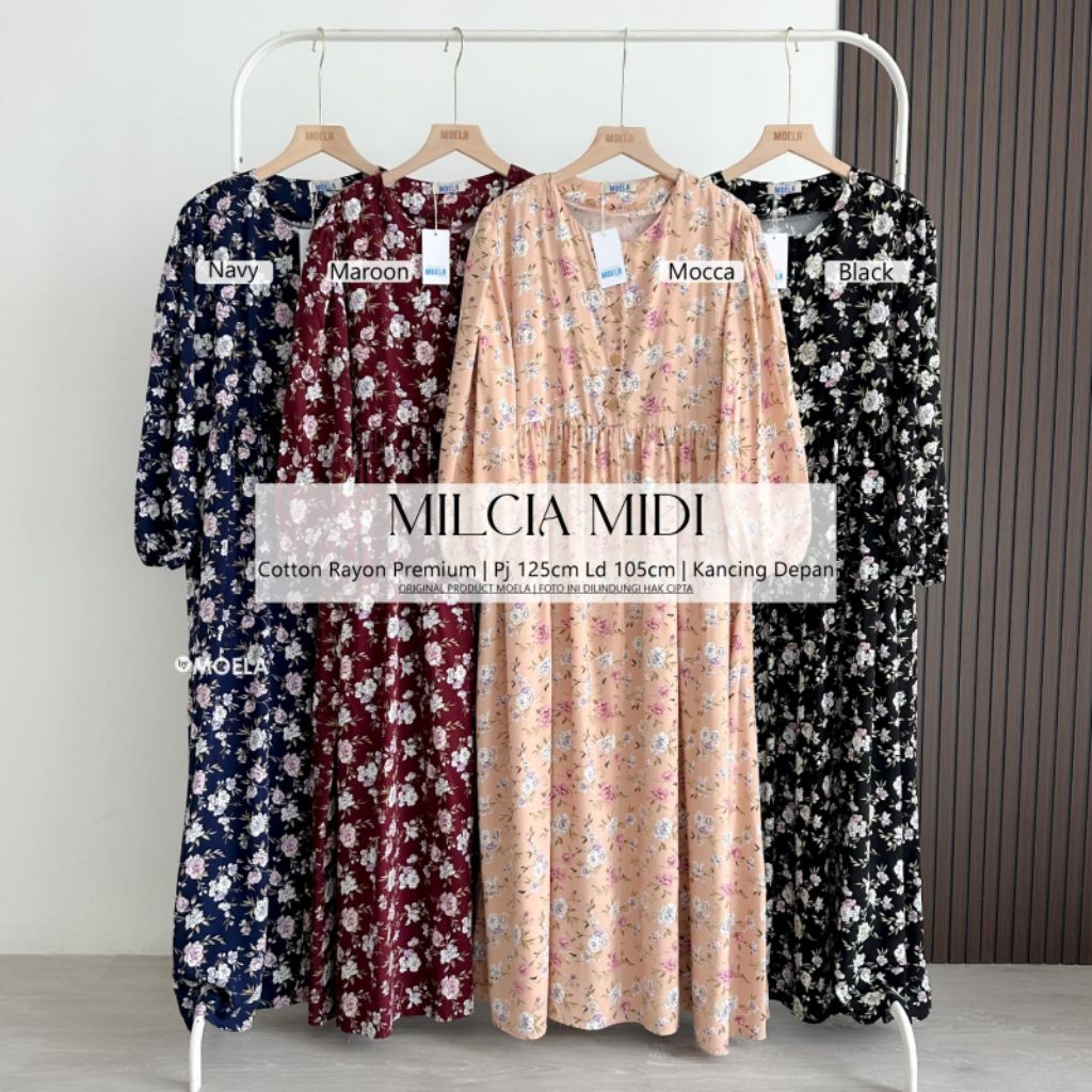 Moela Berlabel Milcia Midi Dress Gamis Jumbo Allsize Busui Premium Catton Rayon Original
