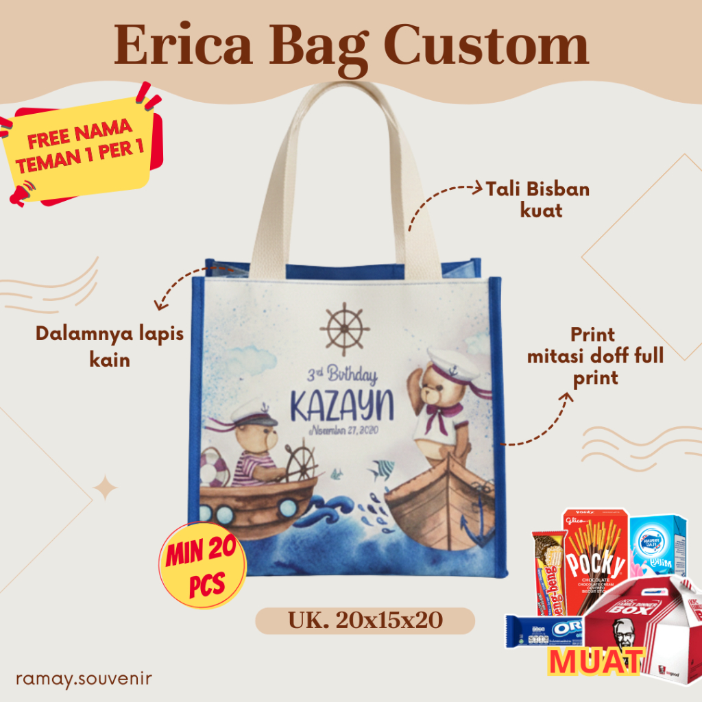 (COD) ERICA BAG UK.20x15x20 CUSTOM MURAH/TAS ULTAH/SOUVENIR ULTAH CUSTOM LARIS PREMIUM/TAS LUCU