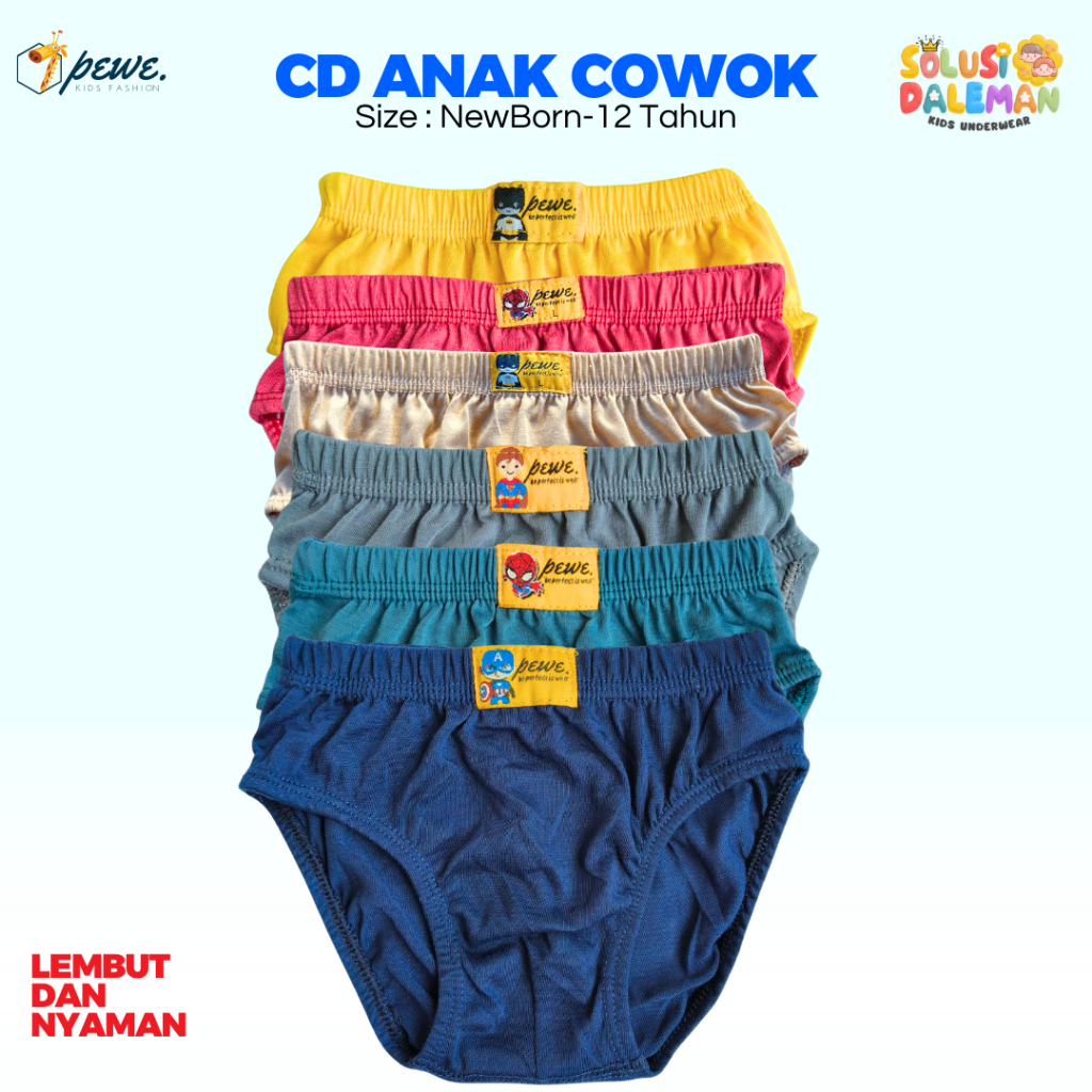 (6 PCS) Celana Dalam Anak Cowok Warna usia 2-10 Tahun - Sempak anak cowok - Cd Anak - Cd anak laki -