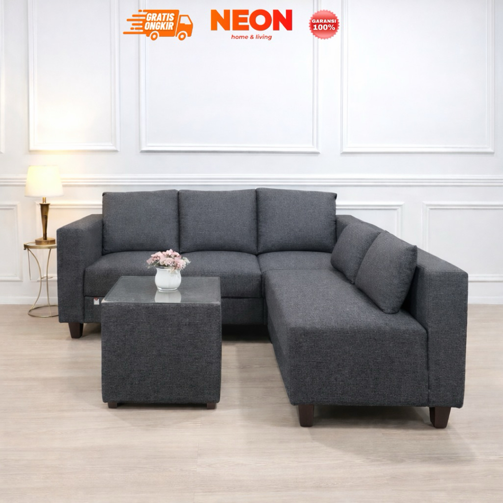 NEON Sofa Vegas | Set Sofa dan Meja Minimalis | Sofa L Sudut Ruang Tamu