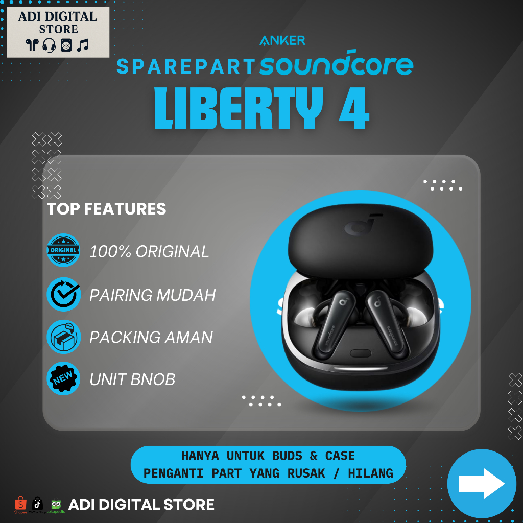 SPAREPART SOUNDCORE ANKER LIBERTY 4 | Buds Kiri | Buds Kanan | Case Charger | Original BNOB