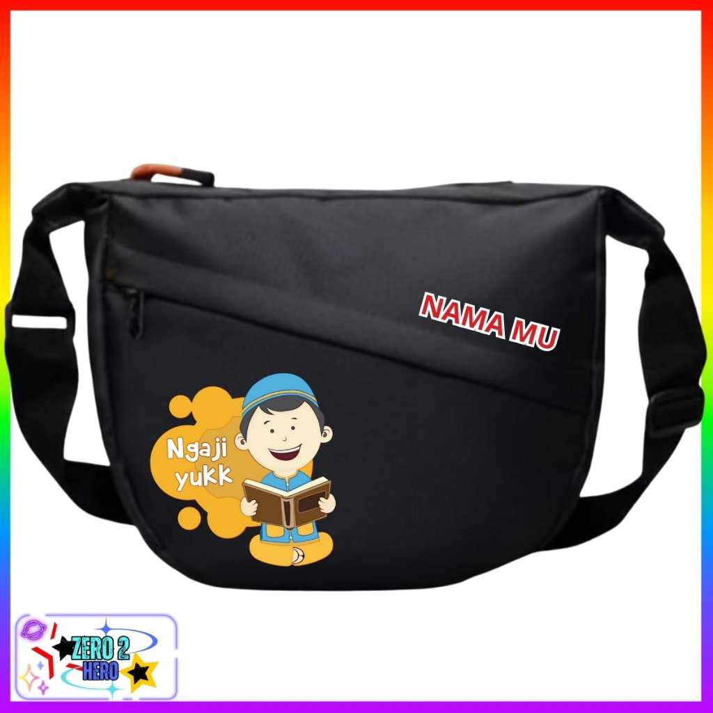 Tas Selempang Free Custom Nama Anak Laki Laki & Perempuan Ngaji Motive Islami Muat LKS Tablet 11inc 