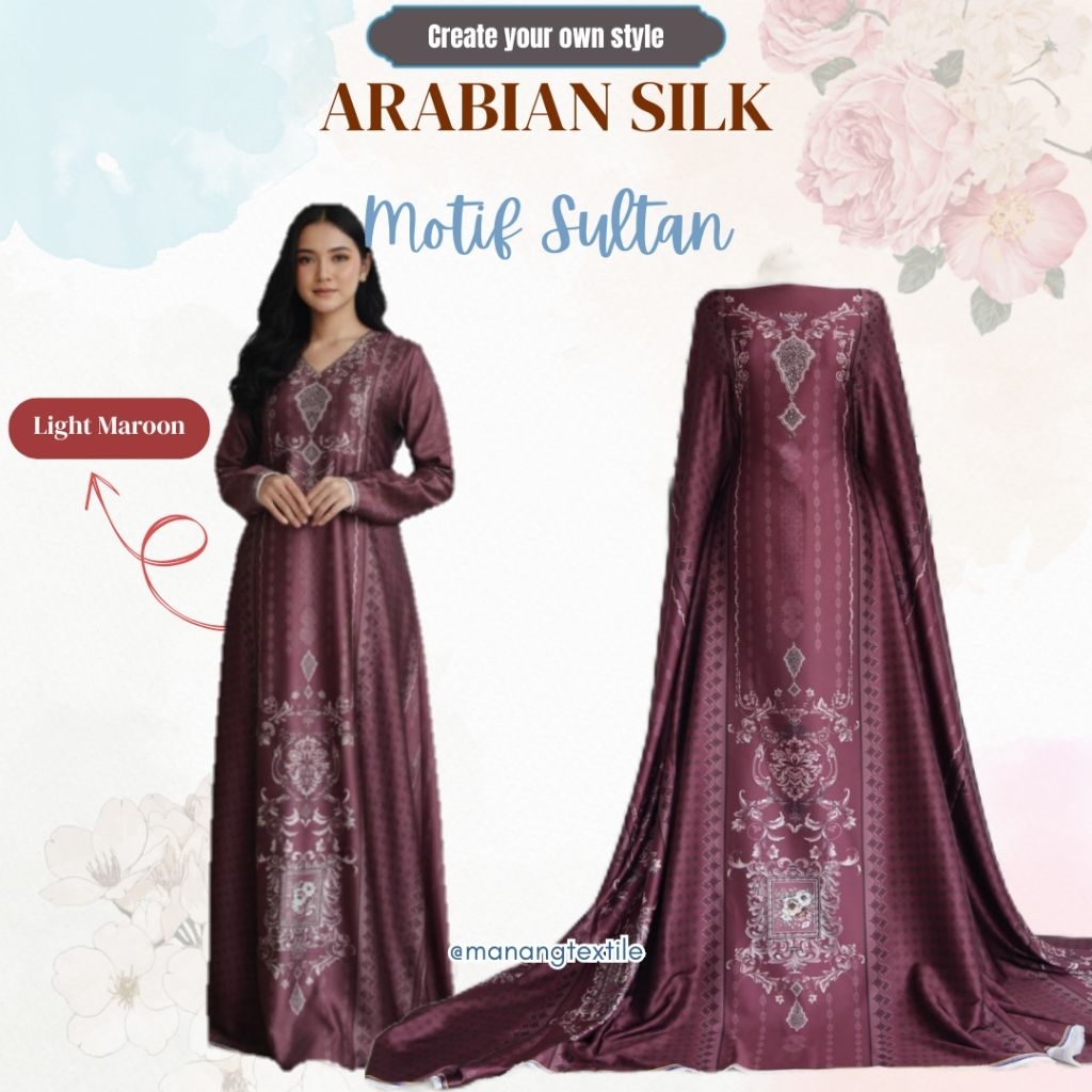 kain meteran arabian silk motif sultan kinna bahan baju lebaran hijab - kain brand serambit