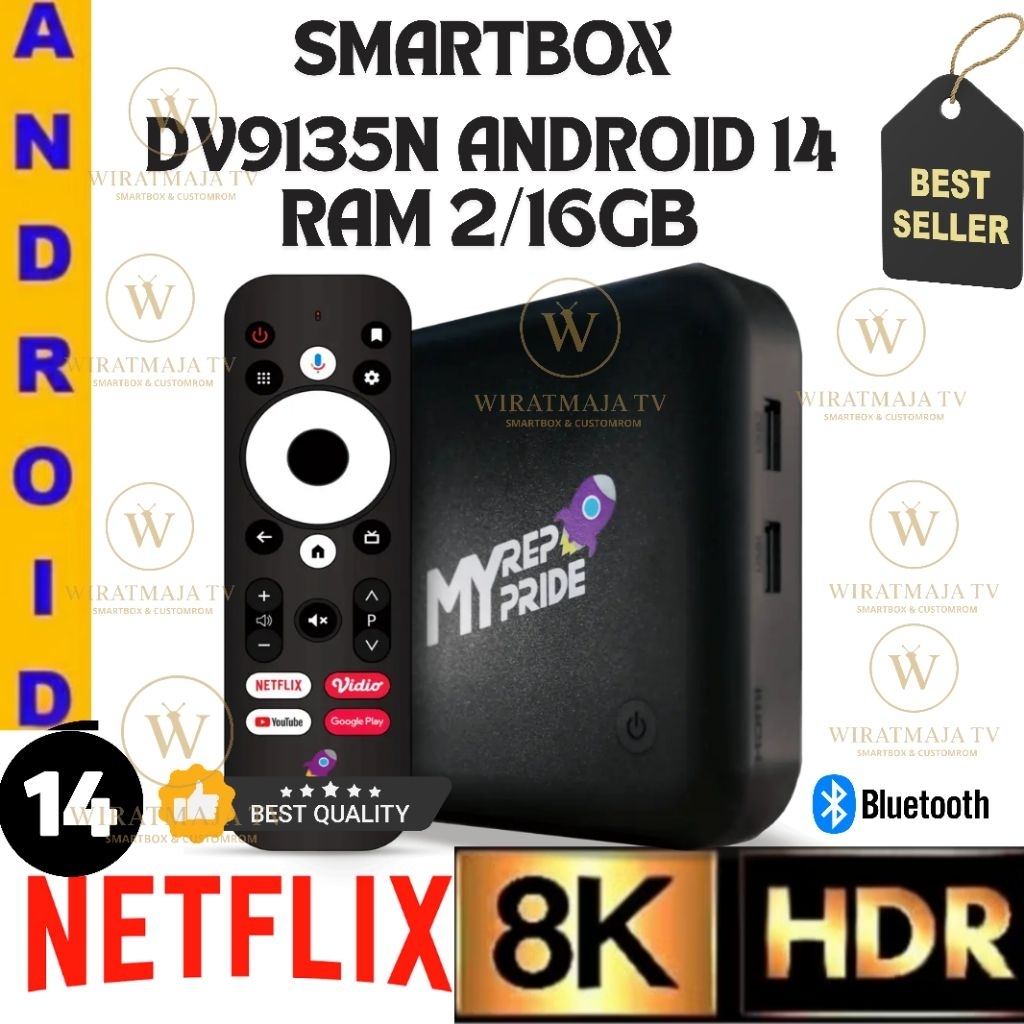 SMARTBOX MYREP DV9135N OS 14 RAM 2/16 GB NETFLIX CERTIFIED VOICE REMOTE UNLOCK &ROOT ( FULL APLIKASI