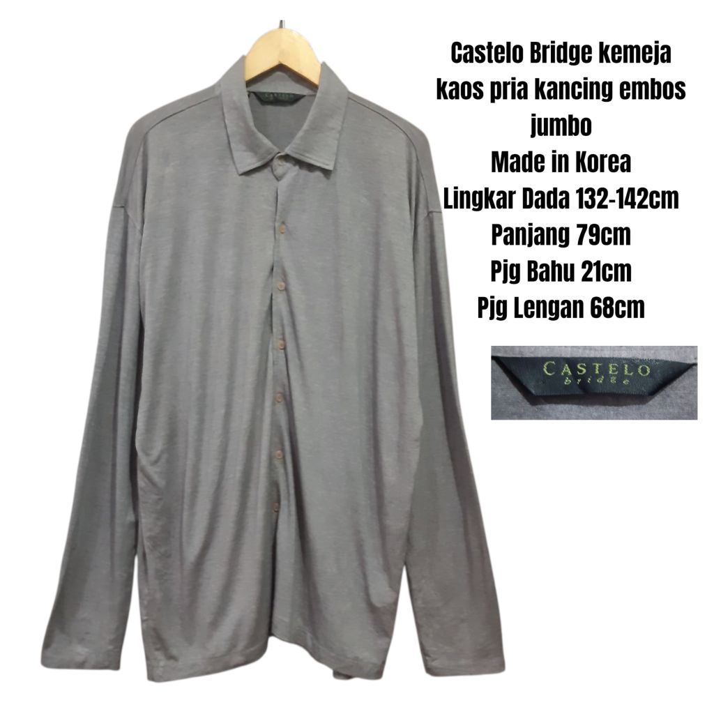 Castelo Bridge kemeja kaos pria abu abu kancing embos jumbo
