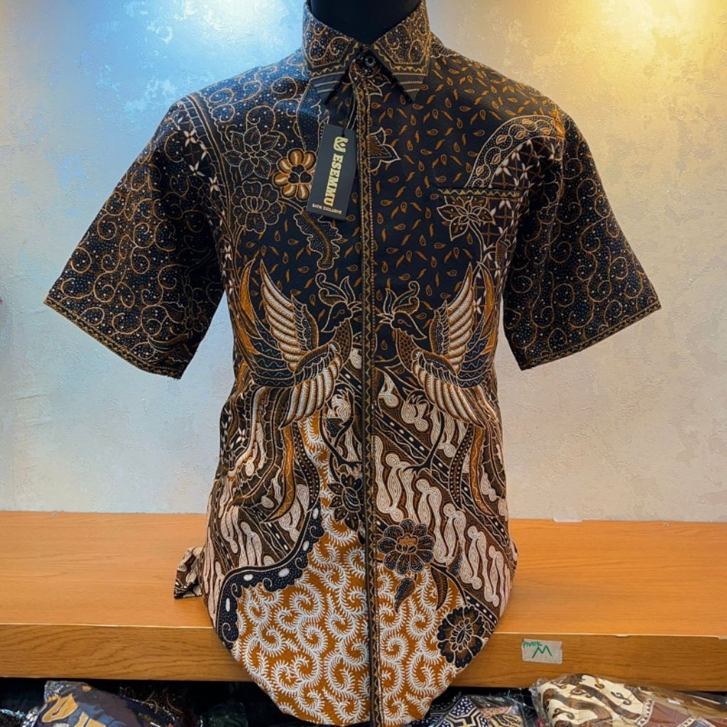 kemeja batik pria smock model semi jas lengan pendek premium jahitan butik bahan dobby solo cabutan 
