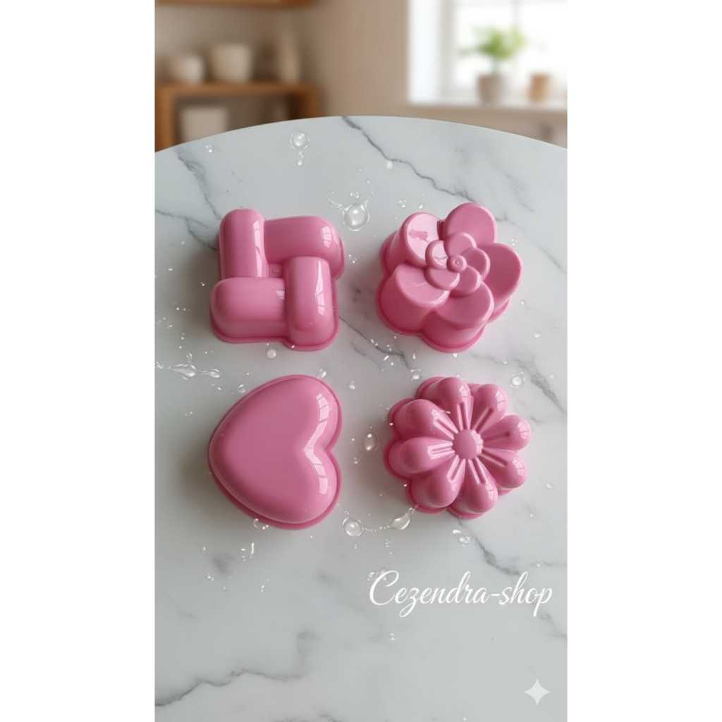 Cetakan Nasi Bento Puding Kue Putu Ayu Bolu Agar Ager Ketan Bunga Hati Kembang 9.5 cm isi 4 pcs