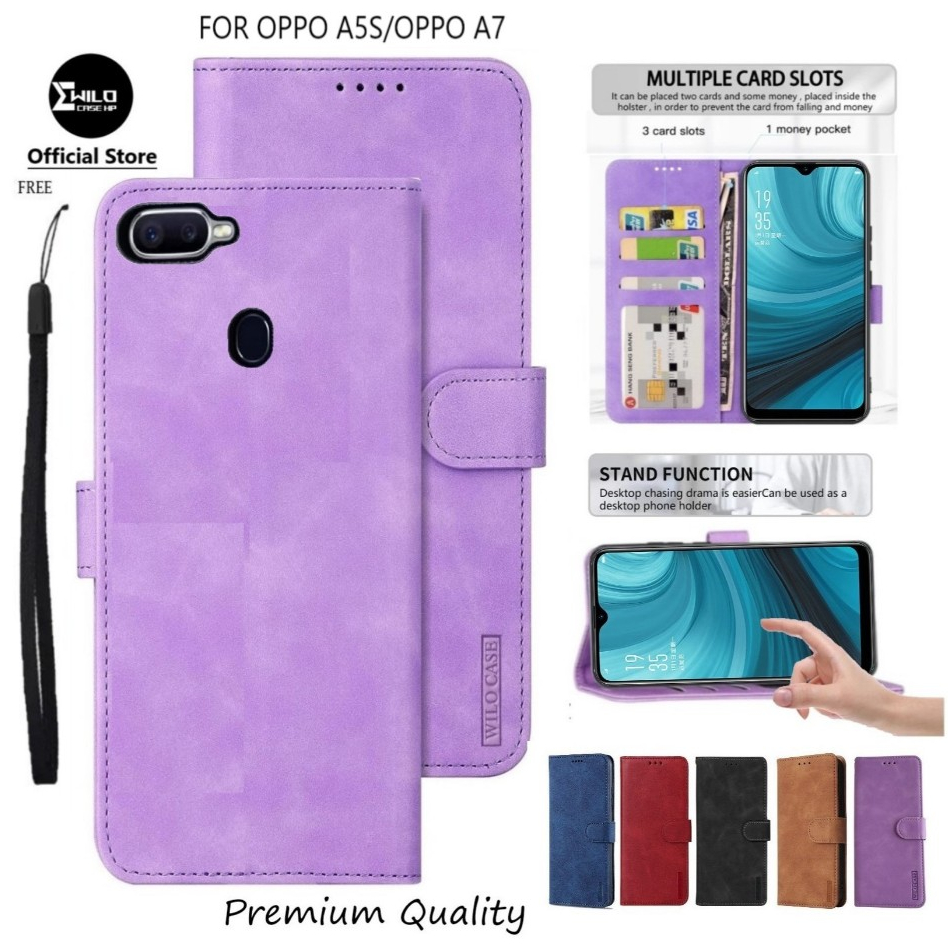 OPPO A5S/A7 FLIP LEATHER CASE PREMIUM-FLIP WALLET CASE KULIT UNTUK OPPO A5S/A7