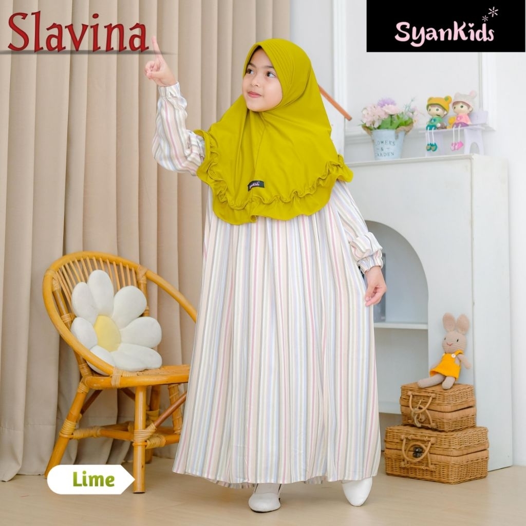 Slavina Kids Gamis Anak Perempuan By SyanKids Rayon Premium Motif Salur