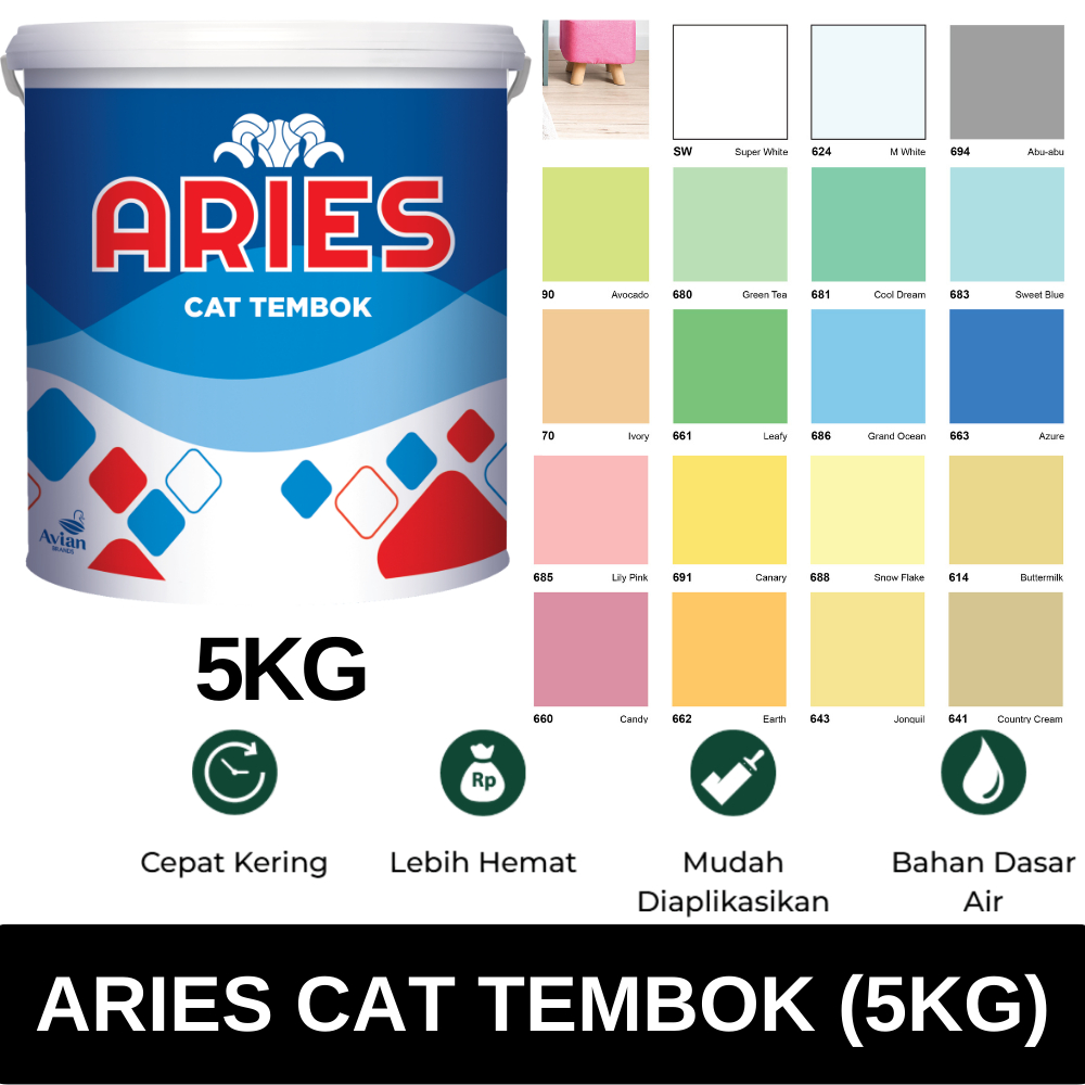 ARIES 5KG | Aries Emulsion Cat Tembok Ekonomis 5kg Dasar Air Matte Interior Ekonomis | Aries Kambing