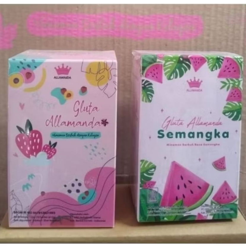 GLUTA ALAMANDA COLLAGEN PENCERAH KULIT//MINUMAN SERBUK COLLAGEN RASA STRAWBERRY DAN SEMANGKA//MENJAG