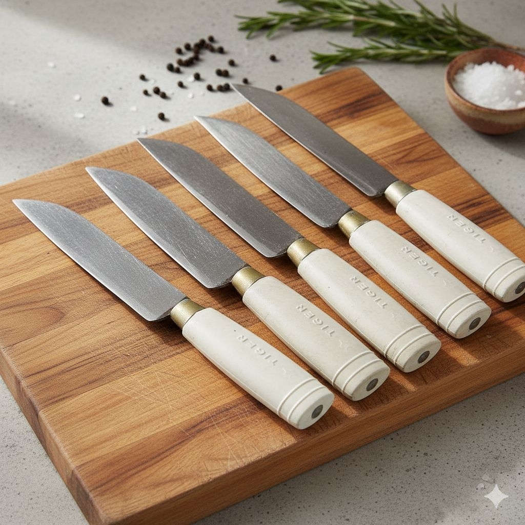 [ BAJA TEBAL ] Pisau dapur baja Tajam untuk Daging Buah dan Sayur dengan Handel Rubber plastik Warna