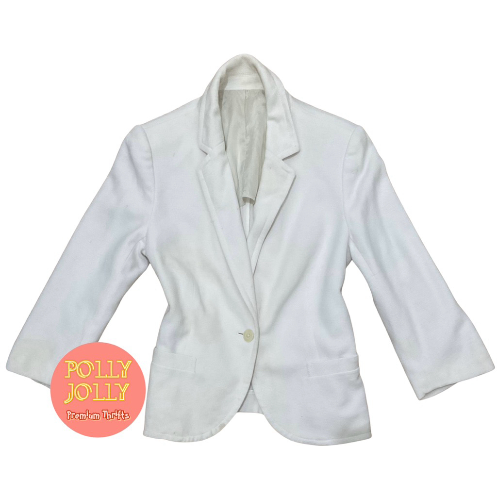 UNIQLO - Blazer Rompi Outer Cardigan Formal Lengan 3/4 Satu Kancing Warna Putih (Preloved)