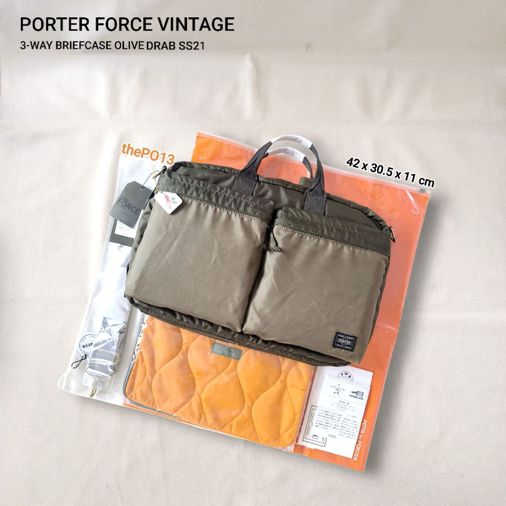 PORTER YOSHIDA FORCE 3 WAY BRIEFCASE OLIVE DRAB SS21 AUTHENTIC 100% BNWT WITH DEFECT