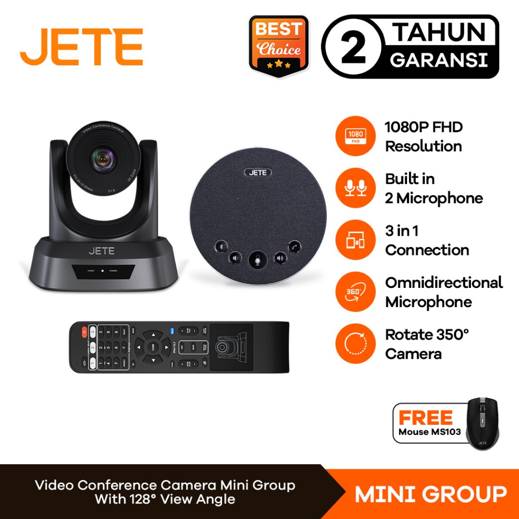 JETE PTZ Large Meeting Camera - Webcam Video Conference JETE PTZ 3x Zoom - Garansi 2 Tahun