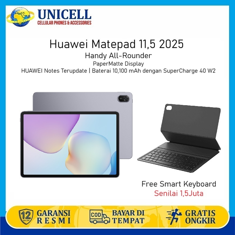 HUAWEI MatePad 11.5-inci 2025 RAM 8/256GB Tablet WPS Office 2.0 Layar Papermatte 10,100 mAh 40W