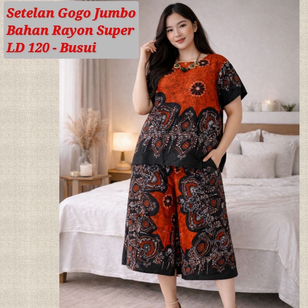 Luna Batik - Setelan Gogo Jumbo LD 120 Busui Bahan Rayon Super adem dipakai One set Babydoll Murah b