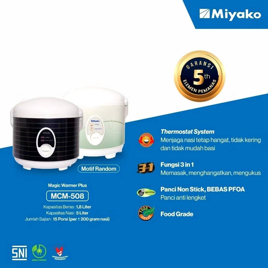 RICE COOKER MAGIC COM MIYAKO MCM 508 / MAGIC COM 1.8 LITER ANTI LENGKET MIYAKO