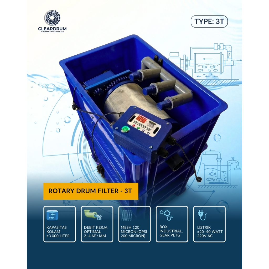 Rotary Drum Filter RDF 3 Ton Otomatis | Filter Kolam Koi & Aquarium | Auto Cleaning | Hemat Listrik