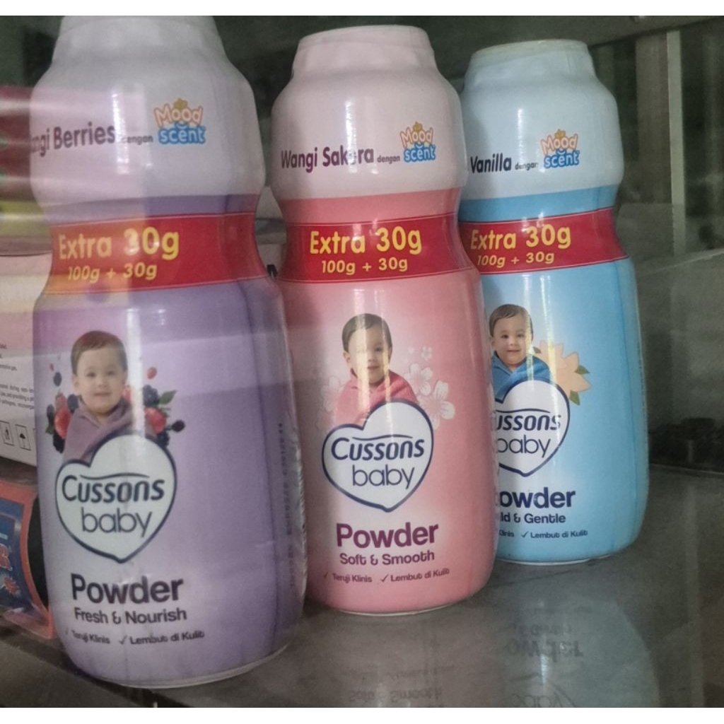 Bedak Bayi Cussons 75gr - 500gr Aroma Vanilla Lembut, Aman Tanpa Pewarna, Teknologi Moodscent