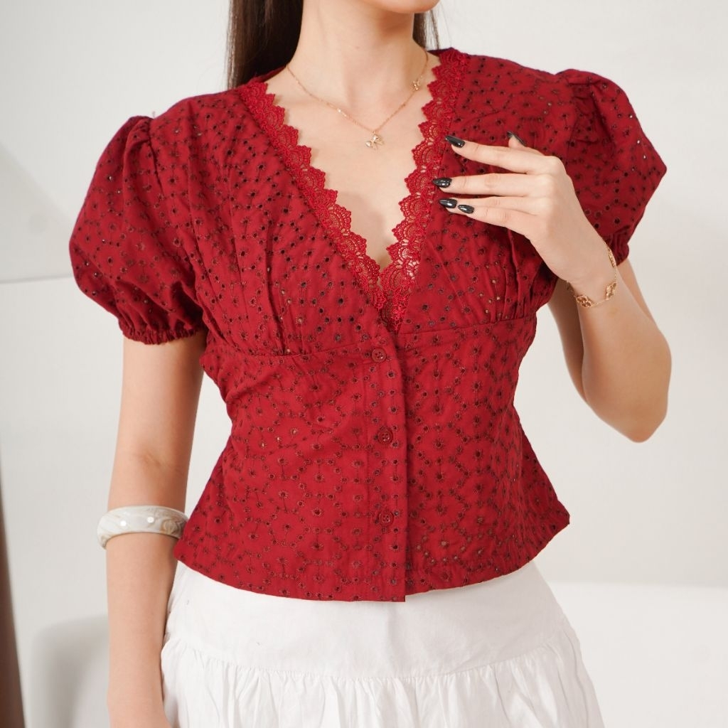 YUNA-Atasan Katun Bolong Esther wanita blouse wanita