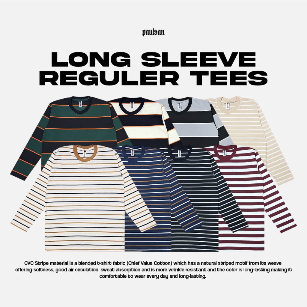 Kaos stripe lengan panjang kombinasi salur pria wanita