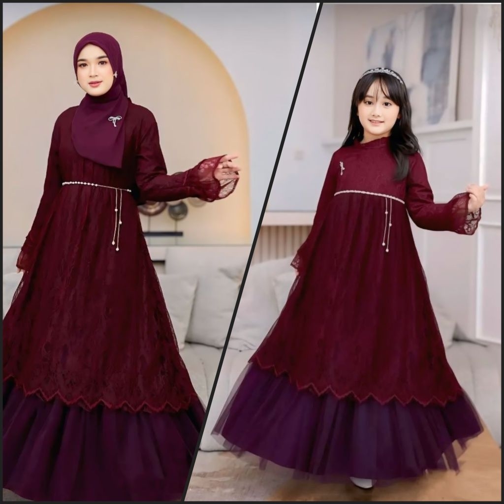NISWA Couple - Gamis Dress Couple Pasangan Ibu Dan Anak Bahan Velvet Mix Brokat Brukat Premium 2026 