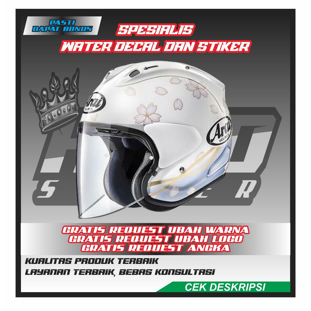 STIKER DECAL WATER SLIDE DECAL HELM MOTIF SAKURA WHITE PUTIH