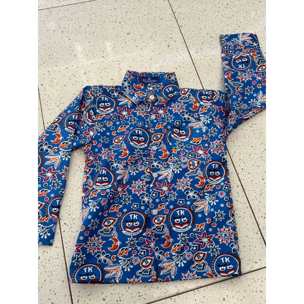 Seragam Batik TK IGTKI lengan panjang Indonesia Katun Nyaman Anak, Baju lengan Panjang, Batik tk