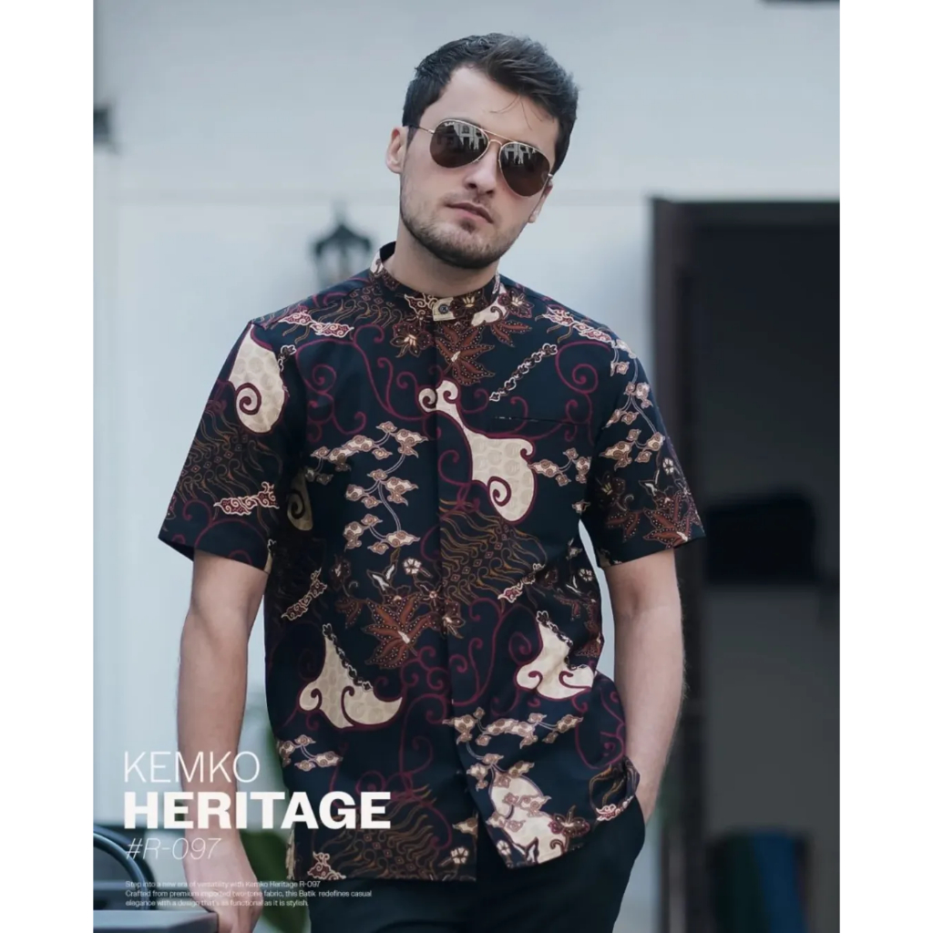 SAMASE Kemko Heritage R097 Lengan Pendek Kemeja koko Pakaian Fashion Muslim Pria Dewasa Samase Cloth