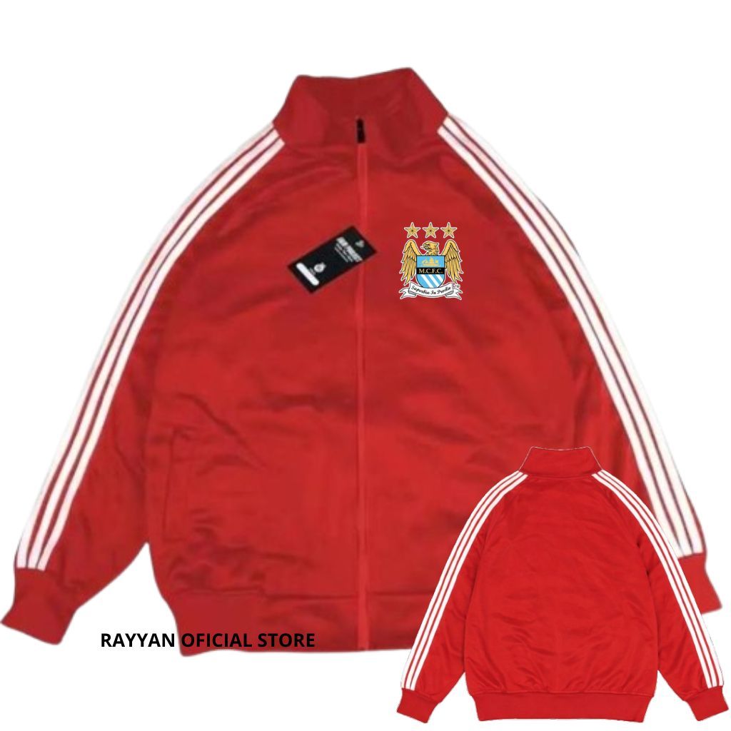 Manchester City Jacket Tracktop White Stripe - Merah
