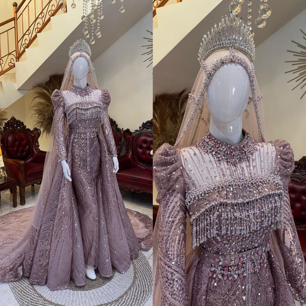 Gaun pengantin slim terbaru | Gaun pengantin slim ekor | Gaun pengantin slim full payet