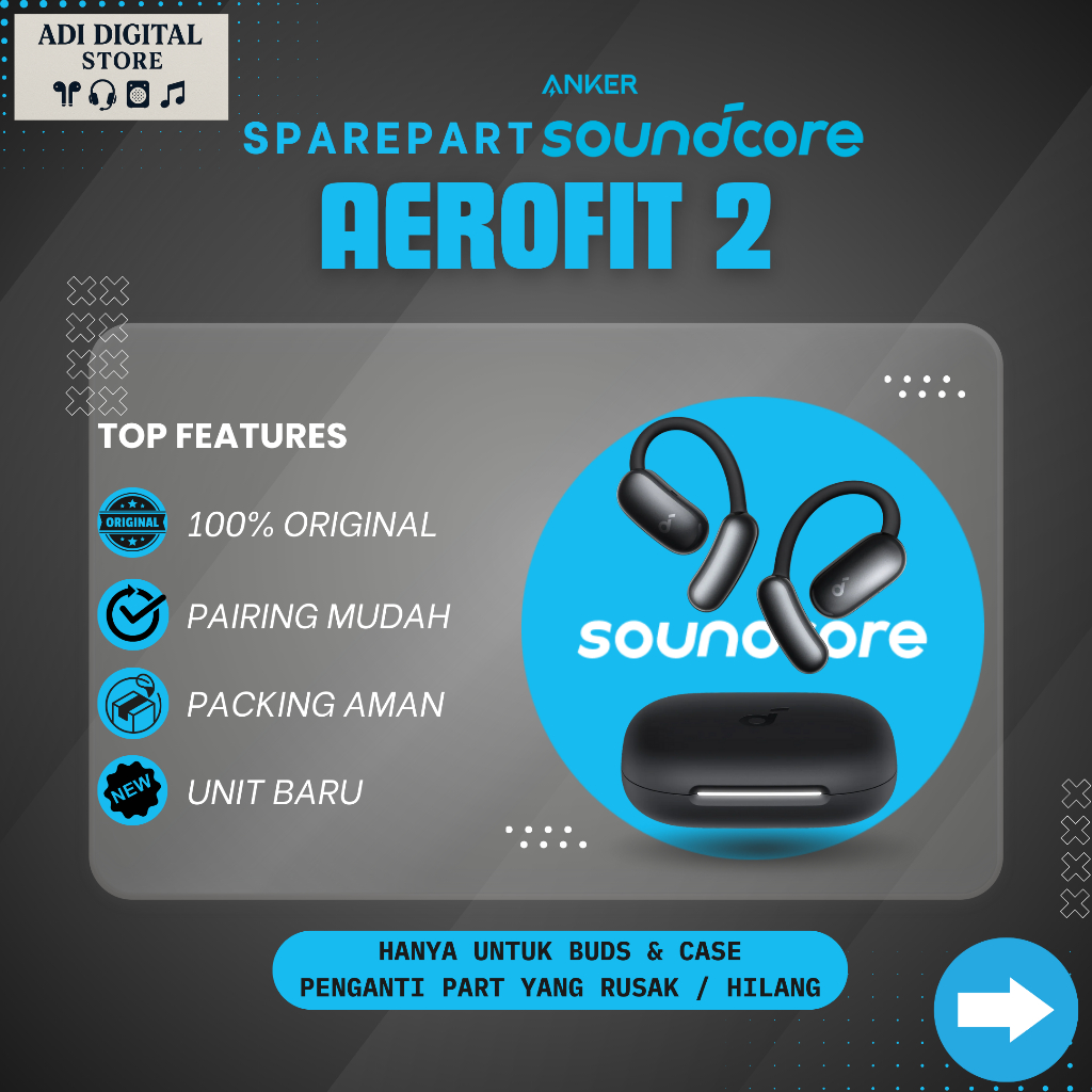 SPAREPART SOUNDCORE ANKER AEROFIT 2 | Buds Kiri | Buds Kanan | Case Charger | Original Baru