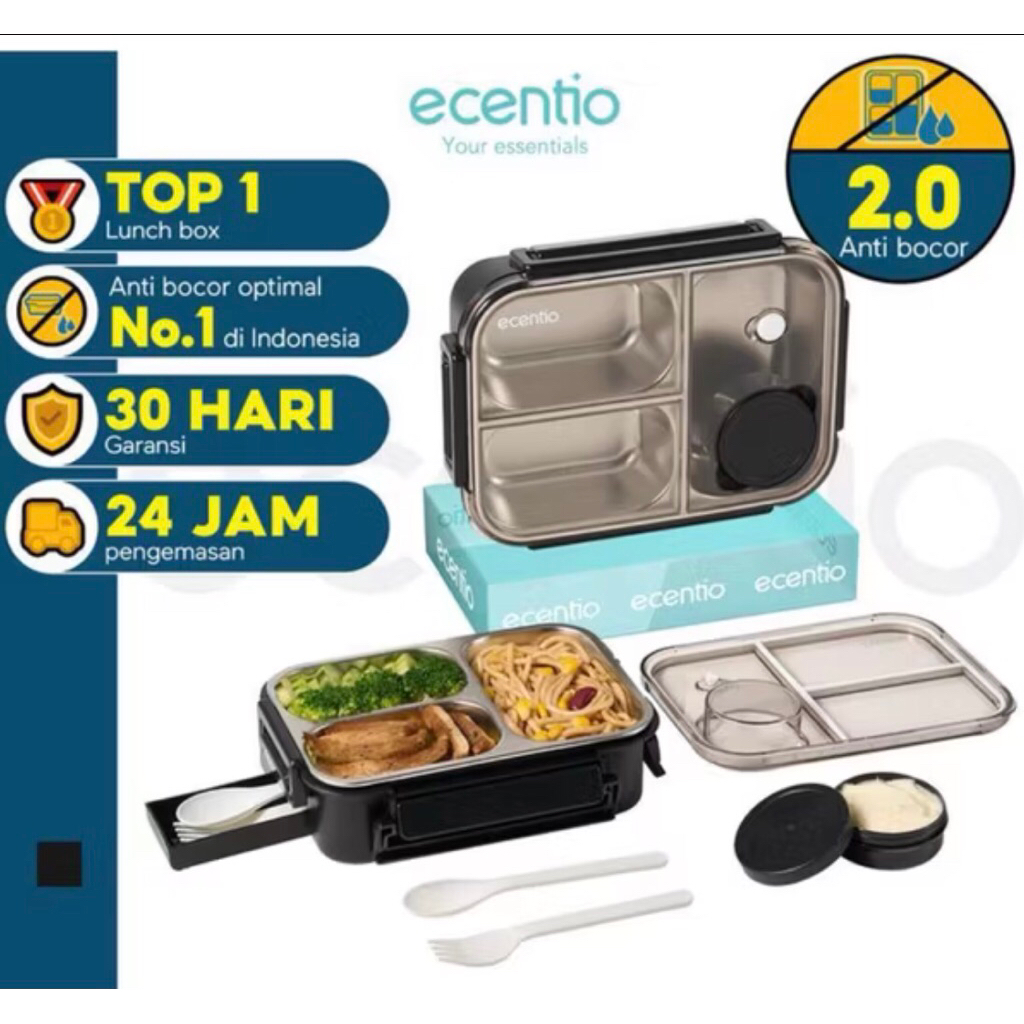 AS Ecentio Lunch Box Stainless Anti Campur/Kotak Makan Stainless