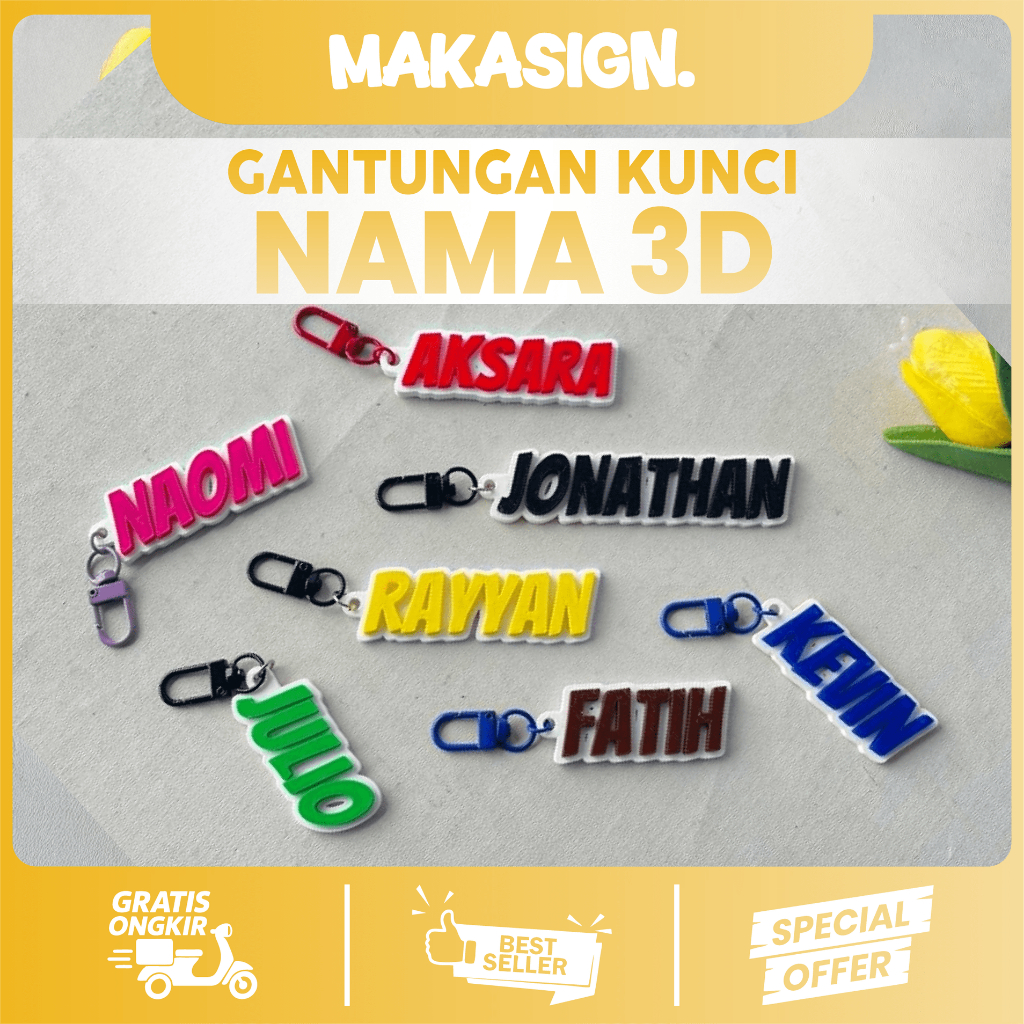 Makaprintshop GANTUNGAN KUNCI 3D Custom Nama kait lobster Gantungan Tas Gantungan Kunci gantungan ku