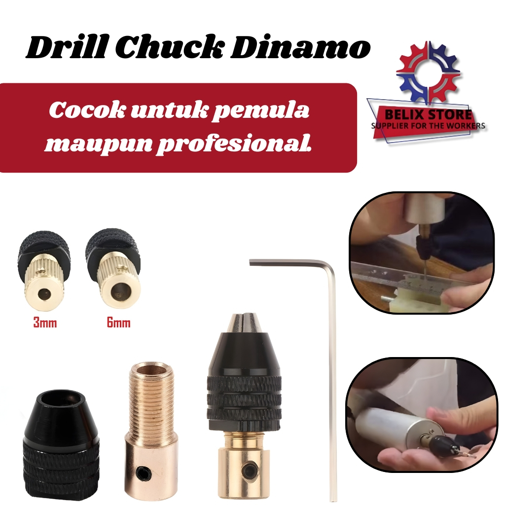 Kepala Bor Mini Drill Chuck Dinamo Quick Change 0.3-3.5mm Alat Ubah Dinamo Jadi Bor