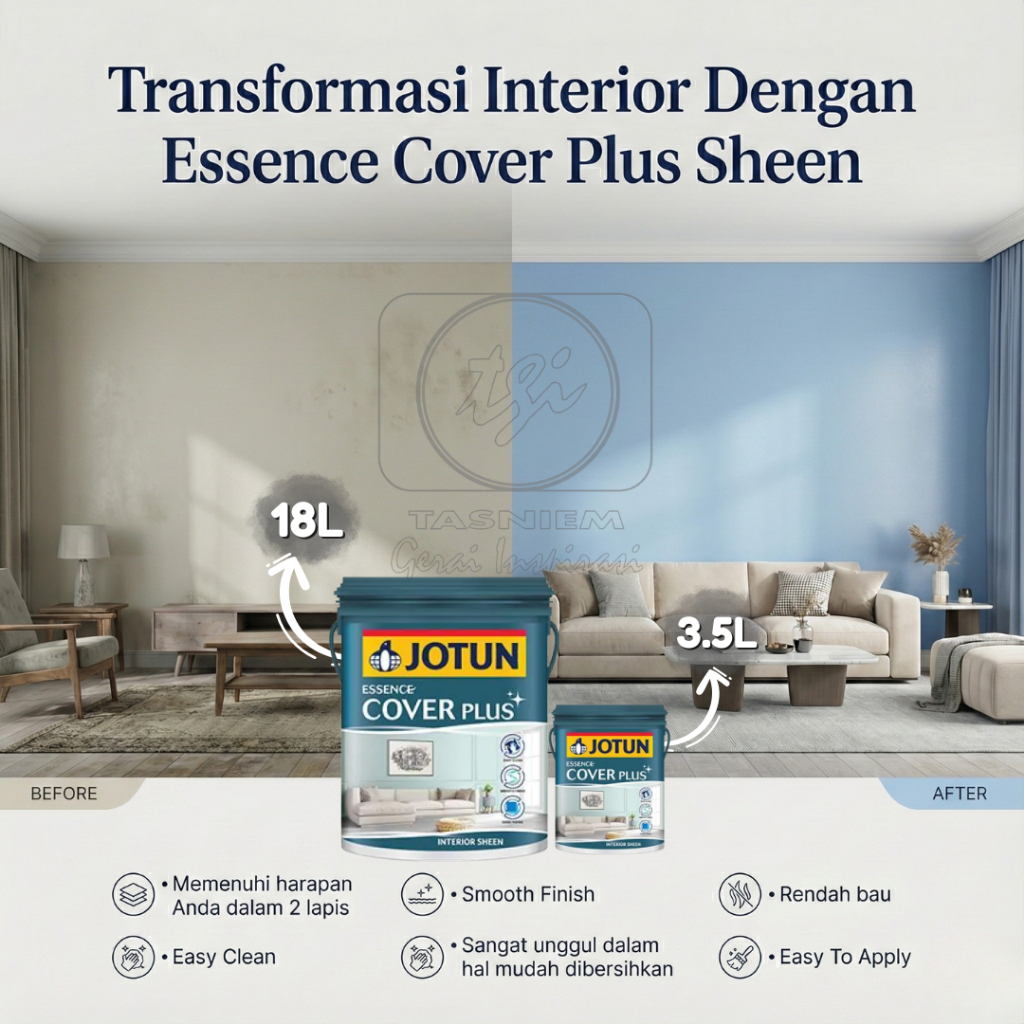 Jotun Essence Cover Plus Sheen – Cat Interior Washable & Sheen Finish | 18L | Easy Clean & Halus