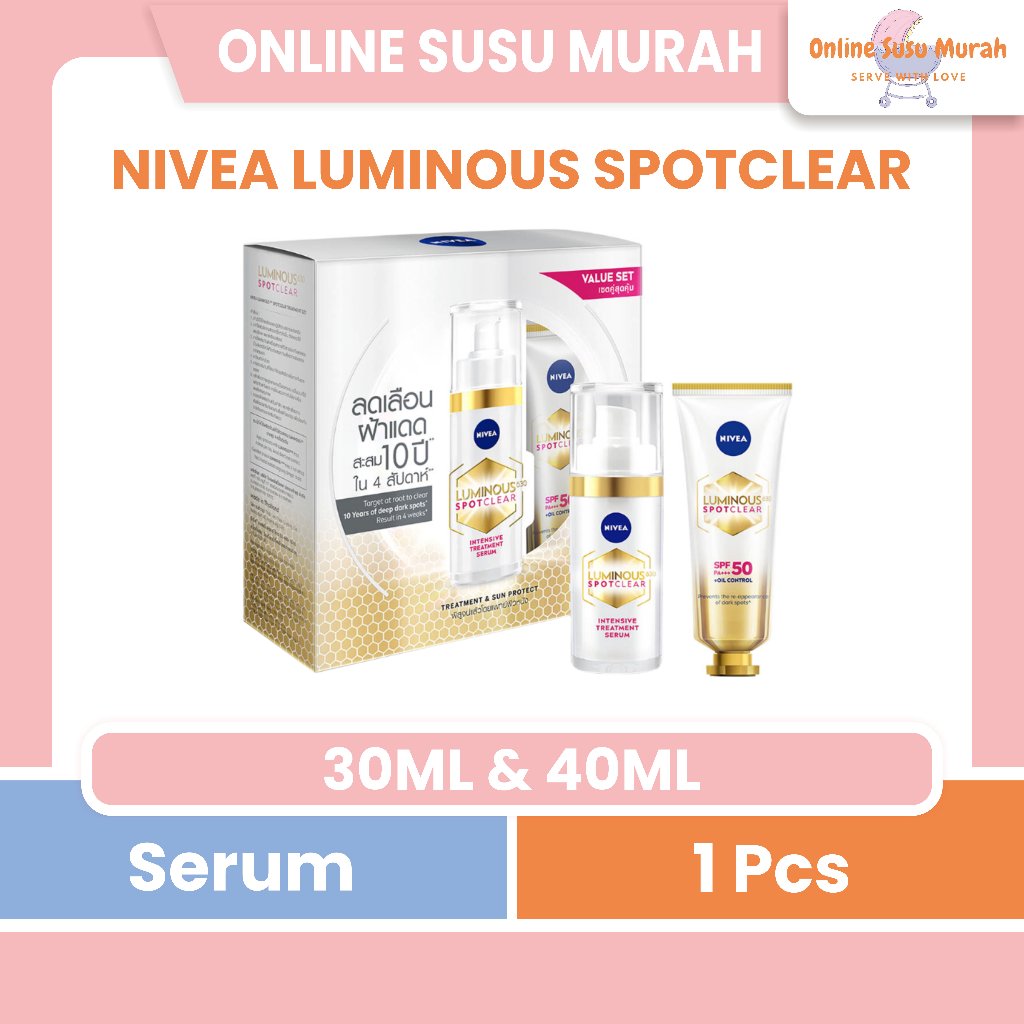 NIVEA LUMINOUS 630 SPOTCLEAR TREATMENT 30 ML 40 ML SERUM SUNSCREEN - NIVEA LUMINOUS SUNSCREEN PRLA