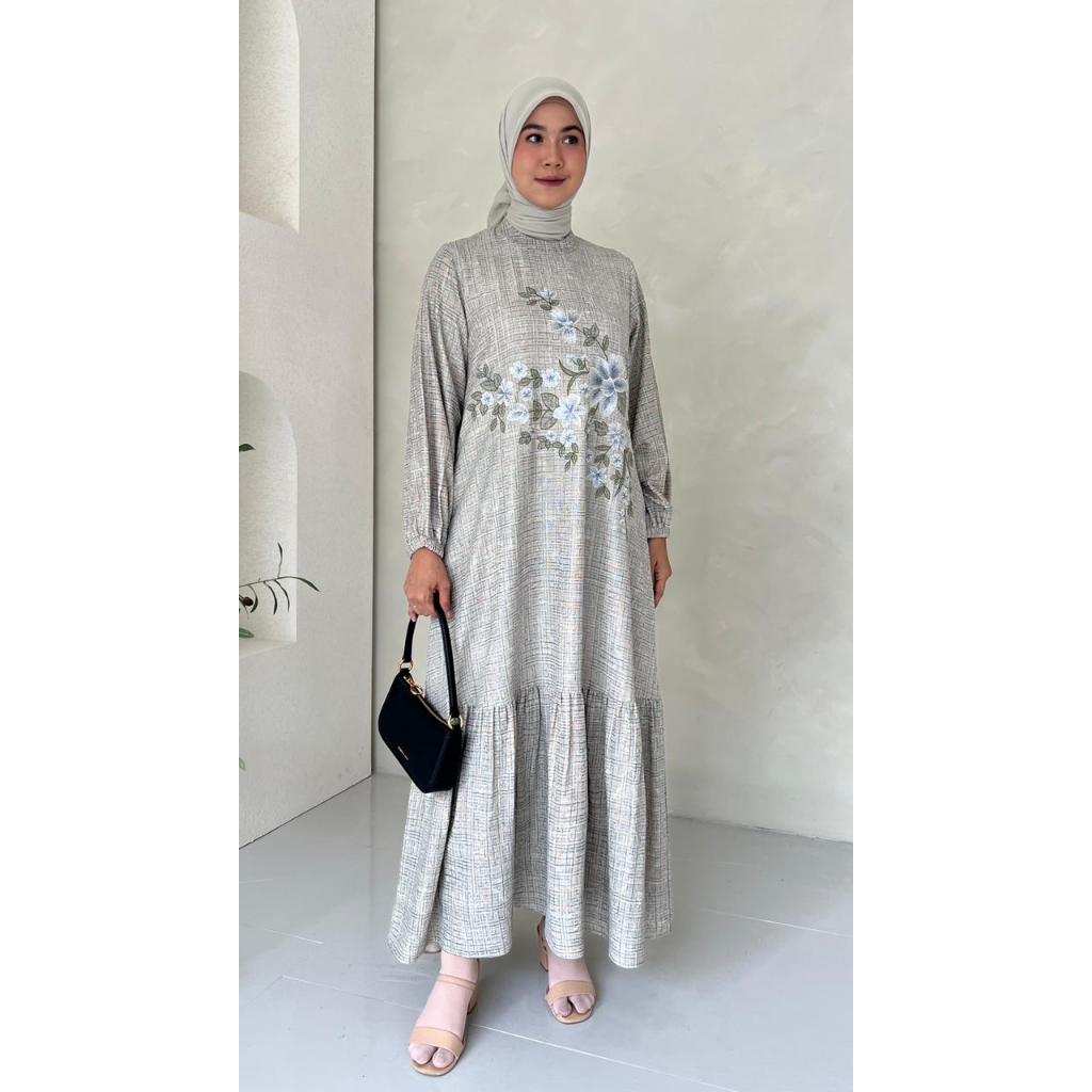 GAMIS ILLAYA CREPE BORDIR / BAJU WANITA MUSLIM/ WARNA DIABI ADIBA/ GROSIR TANAH ABANG