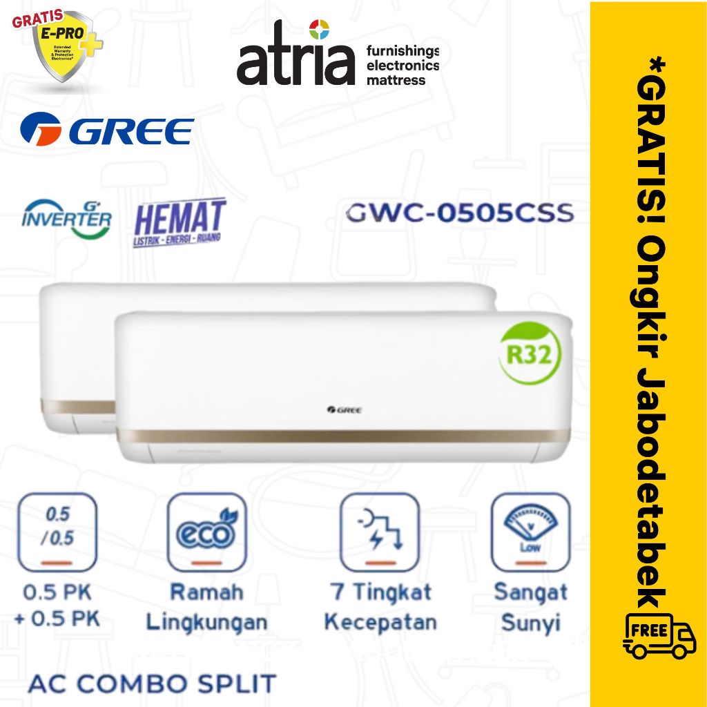 GREE AC Combo Split  Inverter GWC-0505CS/GWC-0507CS  - Garansi Resmi