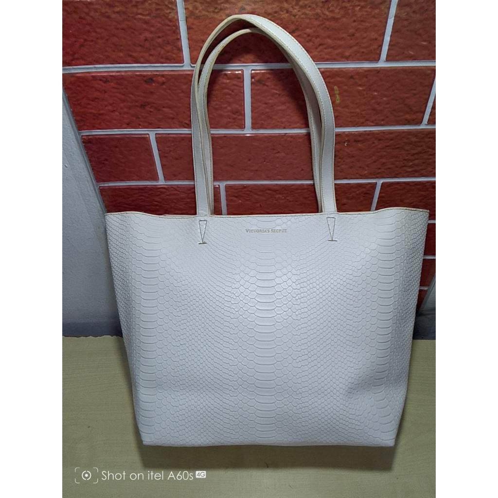 VICTORIA'S SECRET Croco Skin tote Bag White Tas Tote Wanita AUTHENTIC