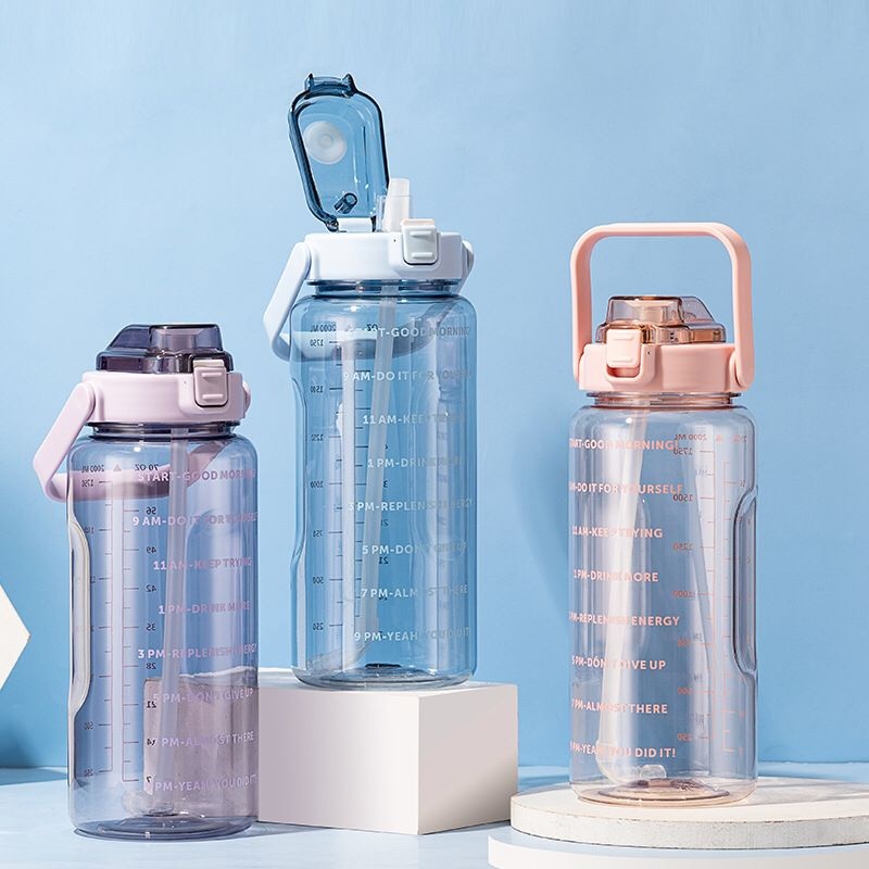 2 LITER / botol minum air jumbo 2L pastel olahraga tumbler gradasi transparan - Botol Minum Motivasi