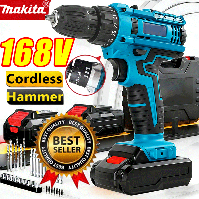 MAKITA Mesin Bor Baterai Listrik 1299V cas 10mm 2Baterai Tembok Beton Kayu Mesin Cordless Screwdrive
